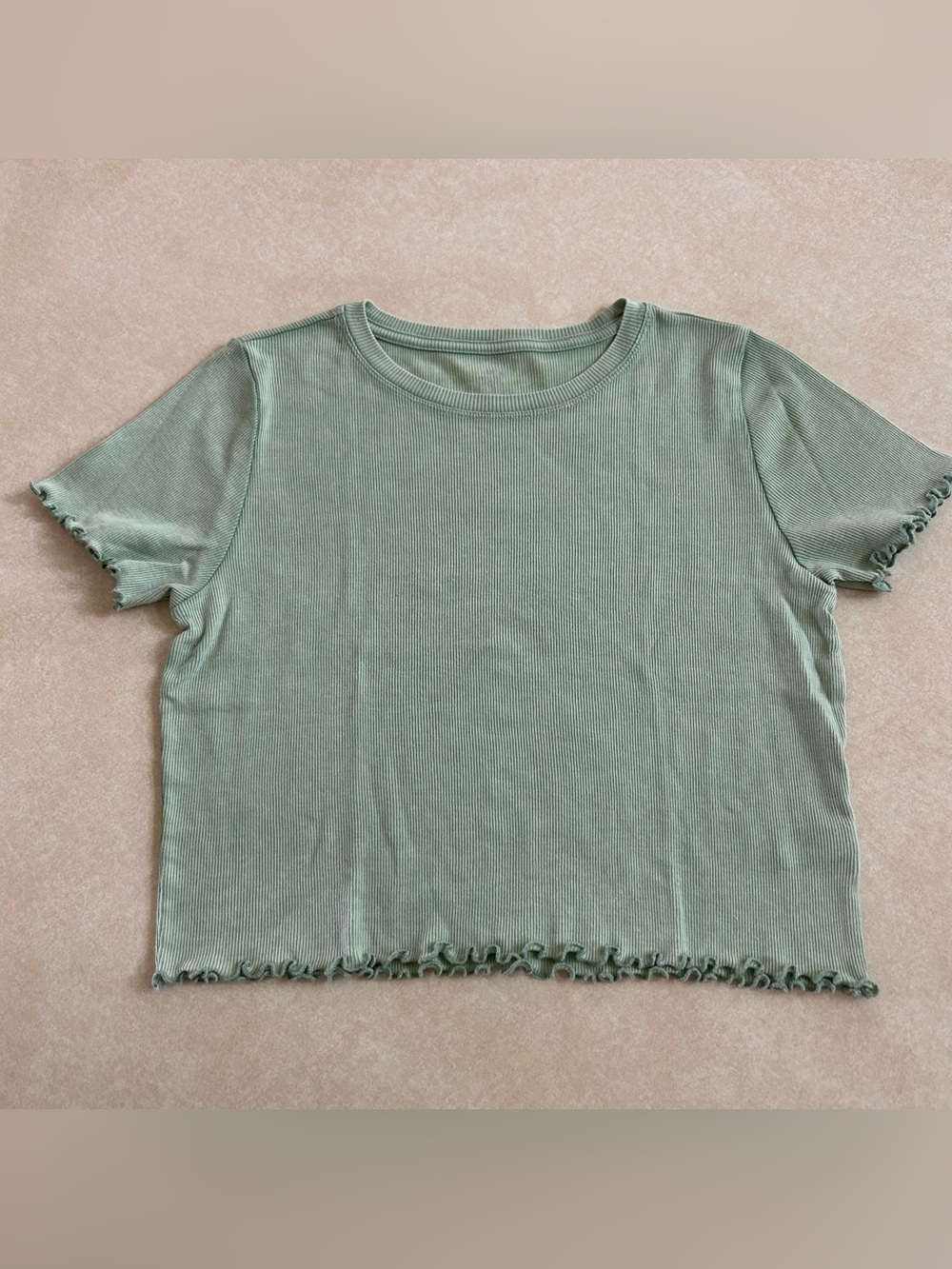 aerie Sage Green Lettuce-Edge Ribbed Crop Tee Small